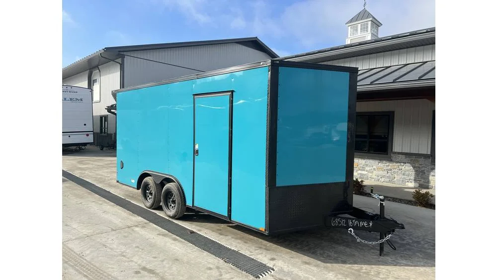2026 Quality Cargo 8.5x16 Enclosed Trailer 7000 GVW - True Blue Blackout, Rear Wing, 7ft Height - front view