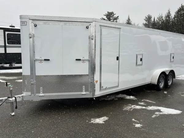 2024 E-Z Hauler 7×24 Aluminum 4-Place Drive In/Out w/Tapered Ramps, Rear Canopy