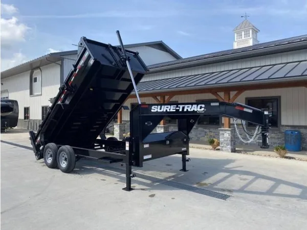2026 Sure-Trac Gooseneck Dump Trailer - 7x14, 15,400 GVWR, Telescopic Hoist, Pro Series - front view
