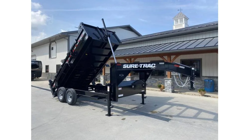 2026 Sure-Trac Gooseneck Dump Trailer - 7x14, 15,400 GVWR, Telescopic Hoist, Pro Series - front view